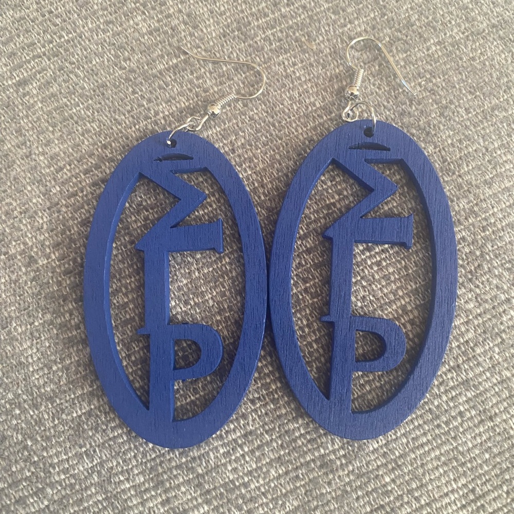 Sigma Gamma Rho Blue Greek Letter Earrings